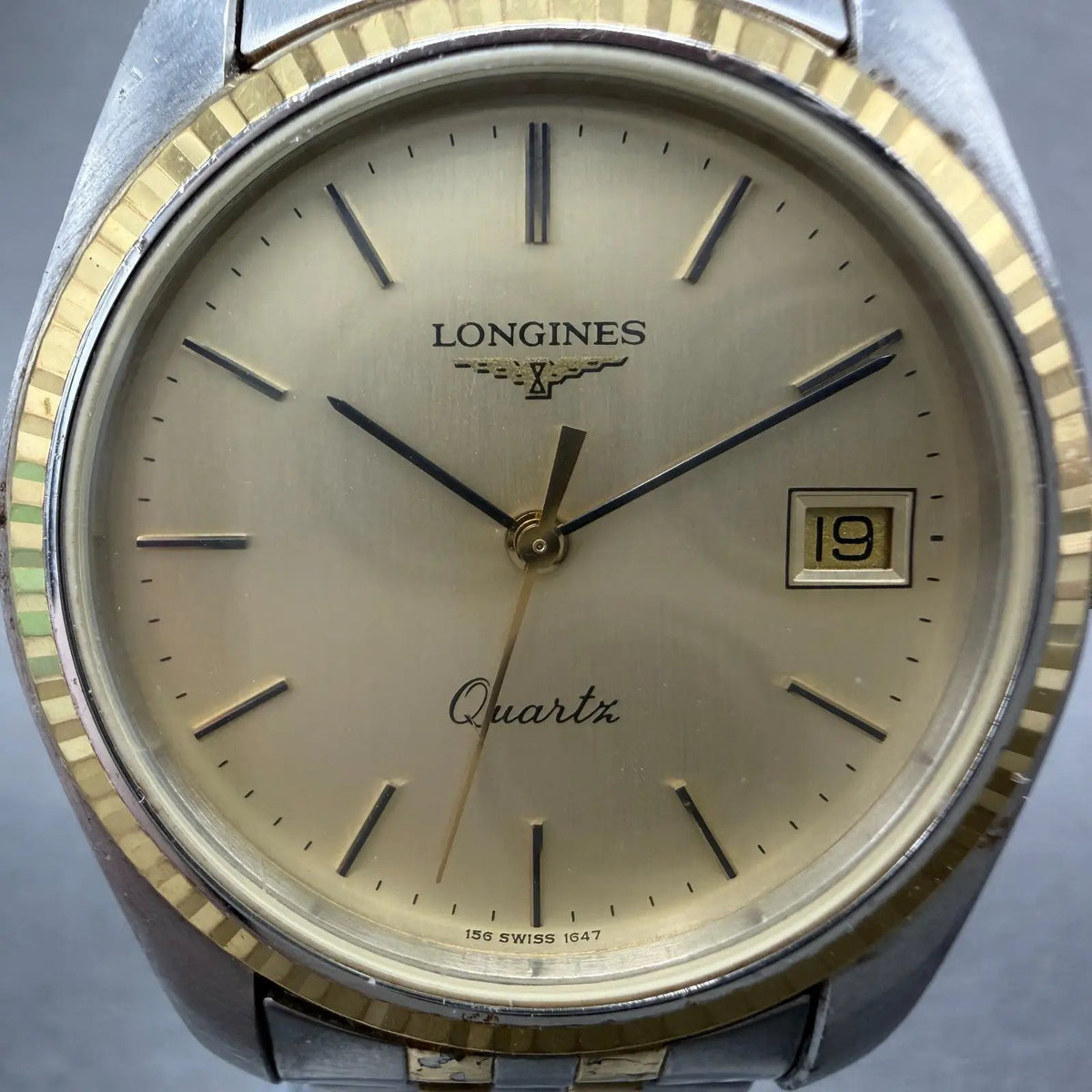 Longines Watch Men 33mm Gold Dial Two Tone Date Round 156.1647 New Battery1