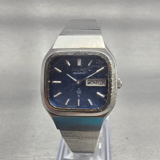 Seiko Watch Women 24mm Blue Dial Silver Tone Daydate Rectangle 7903-5000 New Bat0