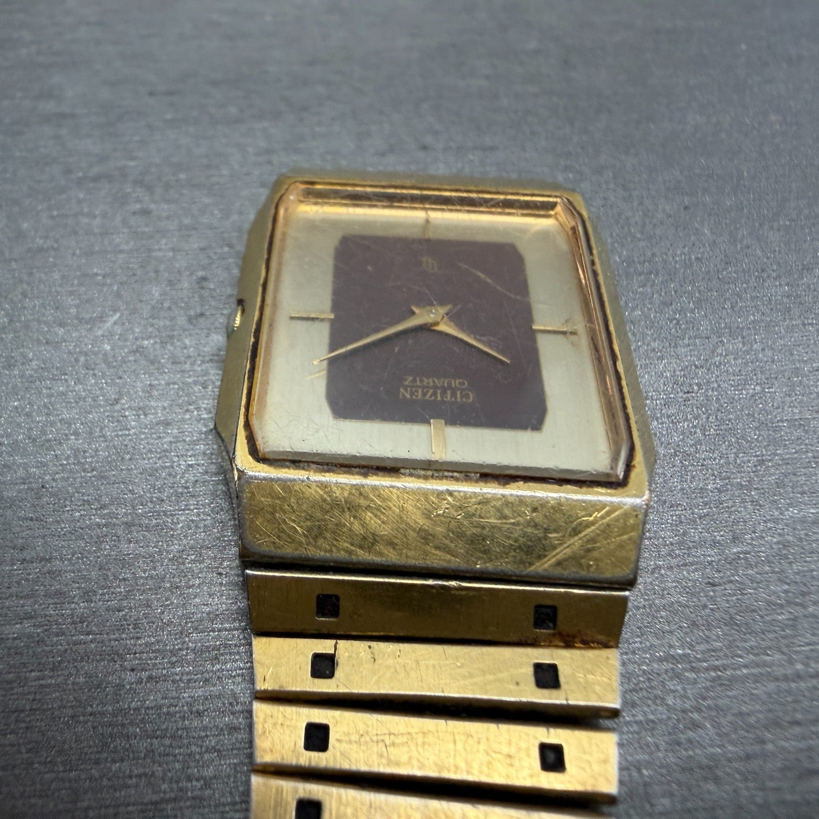 Citizen CQ Tank Watch Men 27mm Brown Dial Gold Tone Octagon 3220-940733 PARTS5
