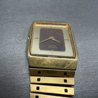 Citizen CQ Tank Watch Men 27mm Brown Dial Gold Tone Octagon 3220-940733 PARTS5
