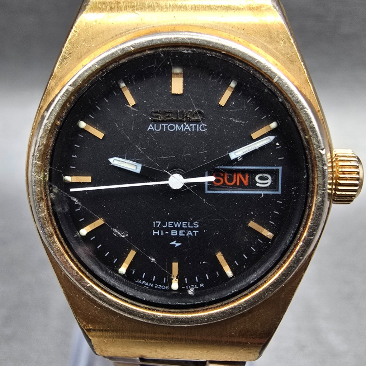 Seiko Automatic Watch Women 24mm Black Dial Gold Tone Daydate 2206-0770 Works JP1