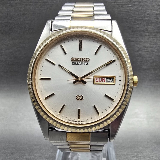 Seiko President Watch Men 35mm Silver Dial Two Tone Daydate 5H23-8029 New Batt0