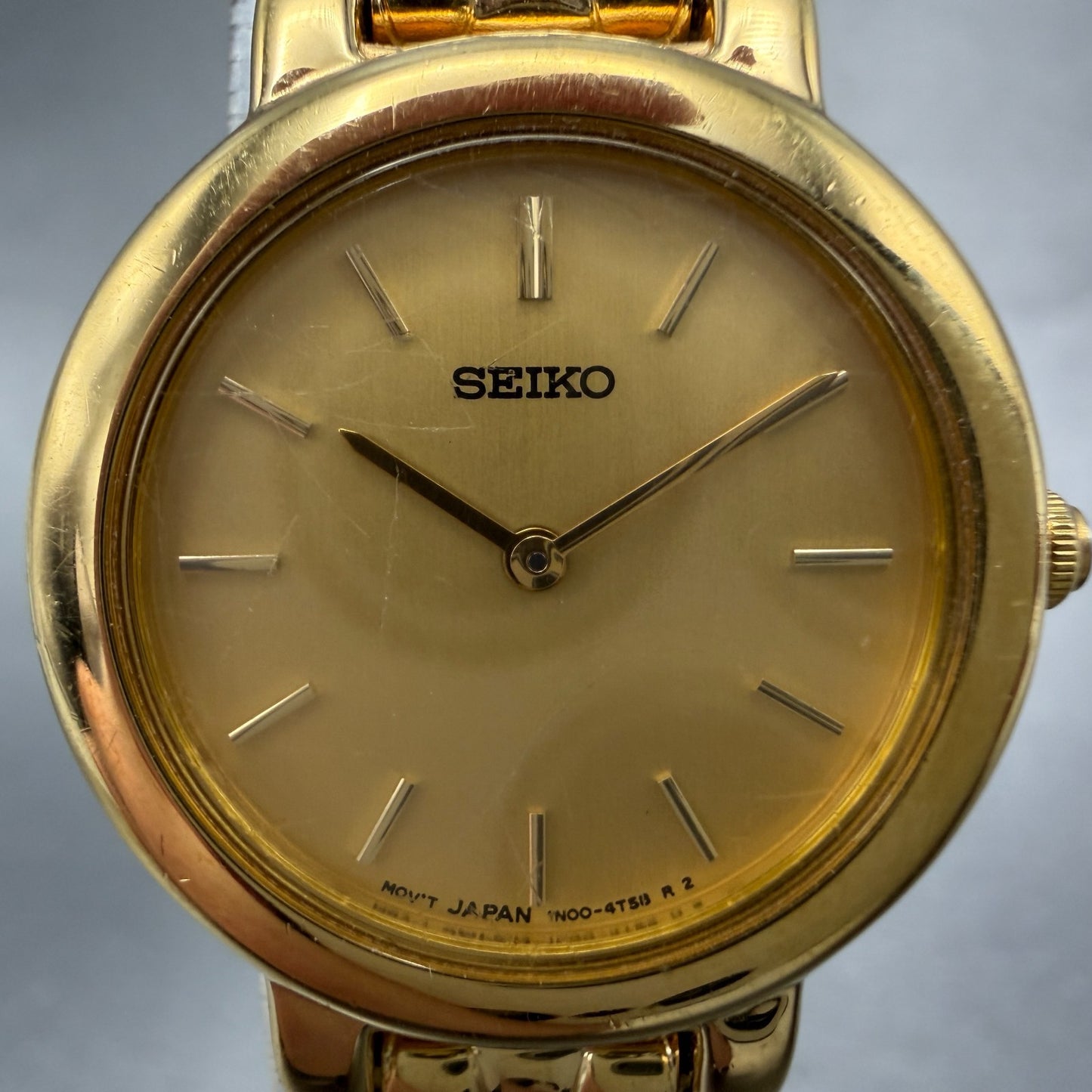 Seiko Watch Women 24mm Champagne Dial Gold Tone Round 1N00-1E19 New Battery ND451