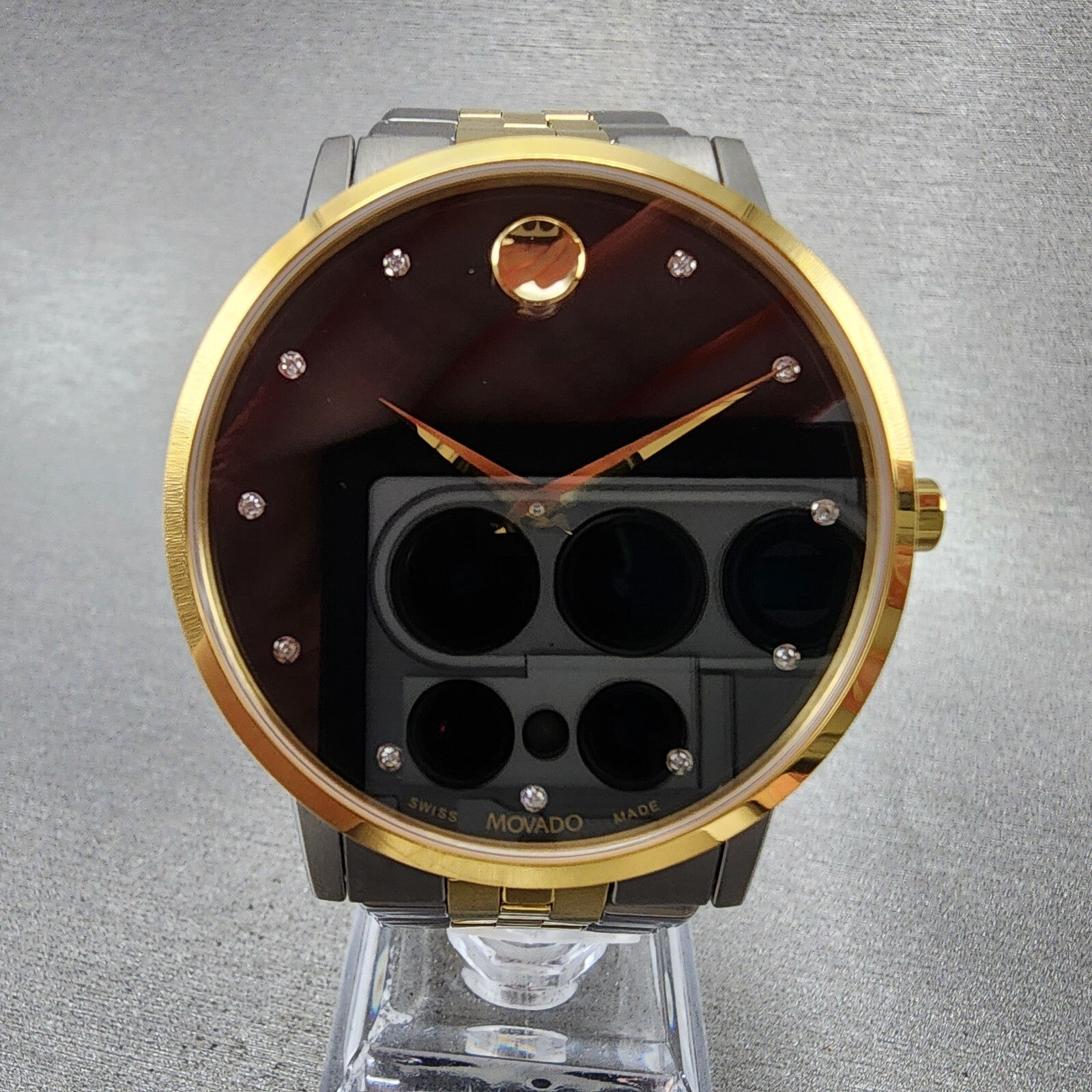 Movado Museum Watch Men 40mm Black Dial Two Tone Diamond Markers Round 06072021