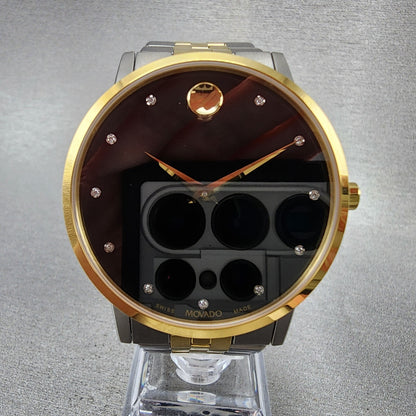 Movado Museum Watch Men 40mm Black Dial Two Tone Diamond Markers Round 06072021