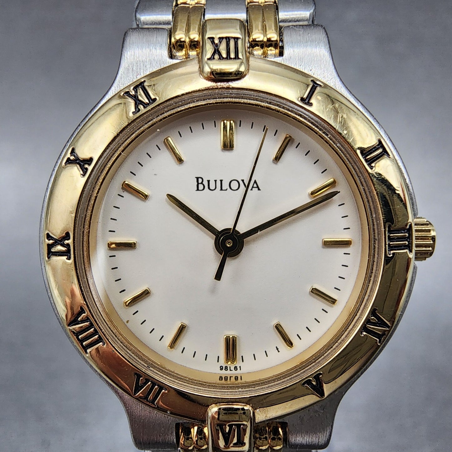 Bulova Watch Women 24mm Cream Dial Two Tone Round Bracelet 98L61 New Battery1