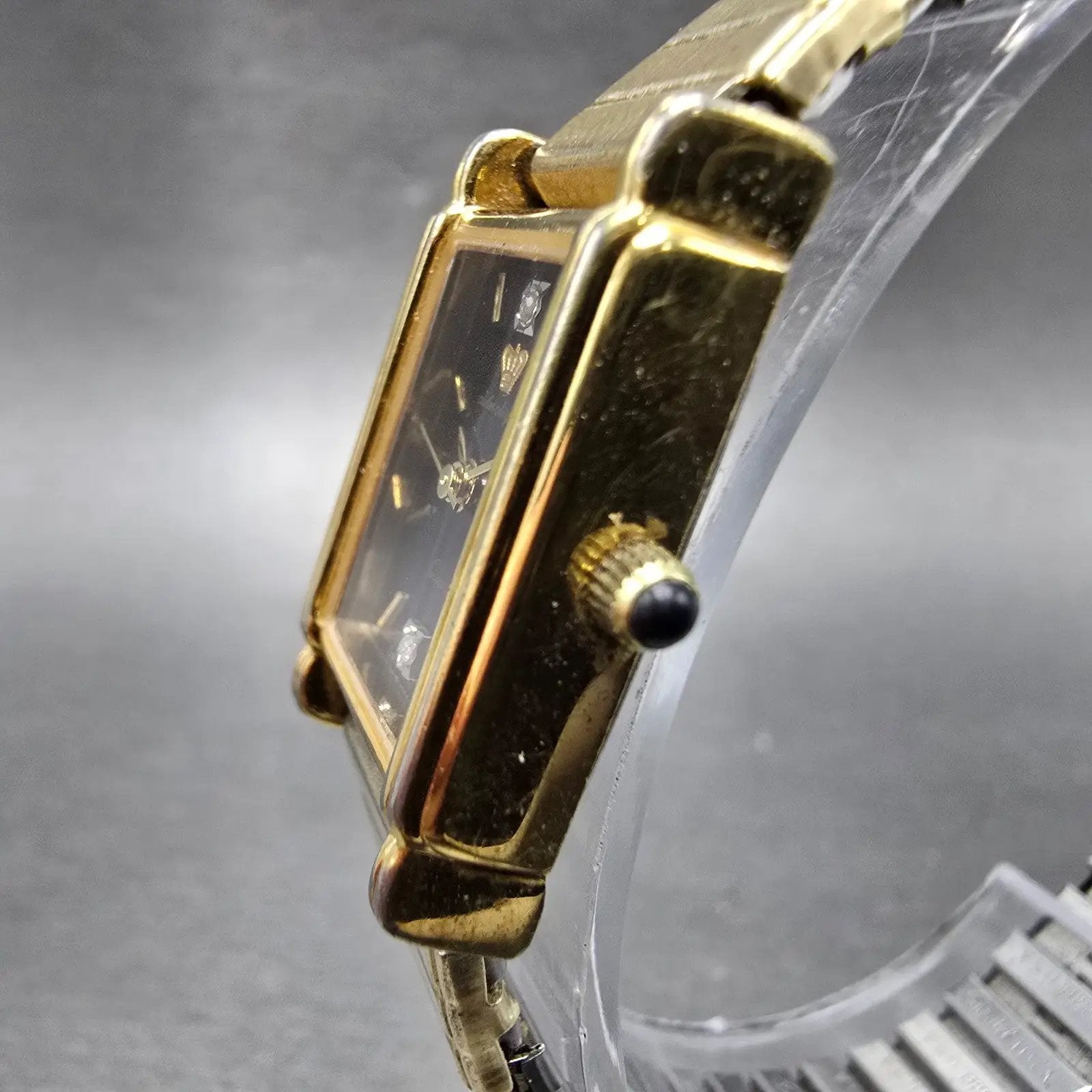 Jules Jurgensen Watch Women 18mm Black Dial Gold Tone Rectangle New Battery VTG2