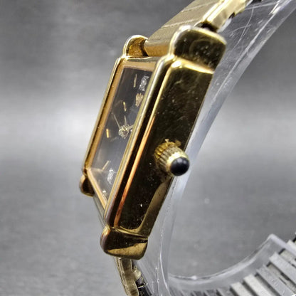 Jules Jurgensen Watch Women 18mm Black Dial Gold Tone Rectangle New Battery VTG2