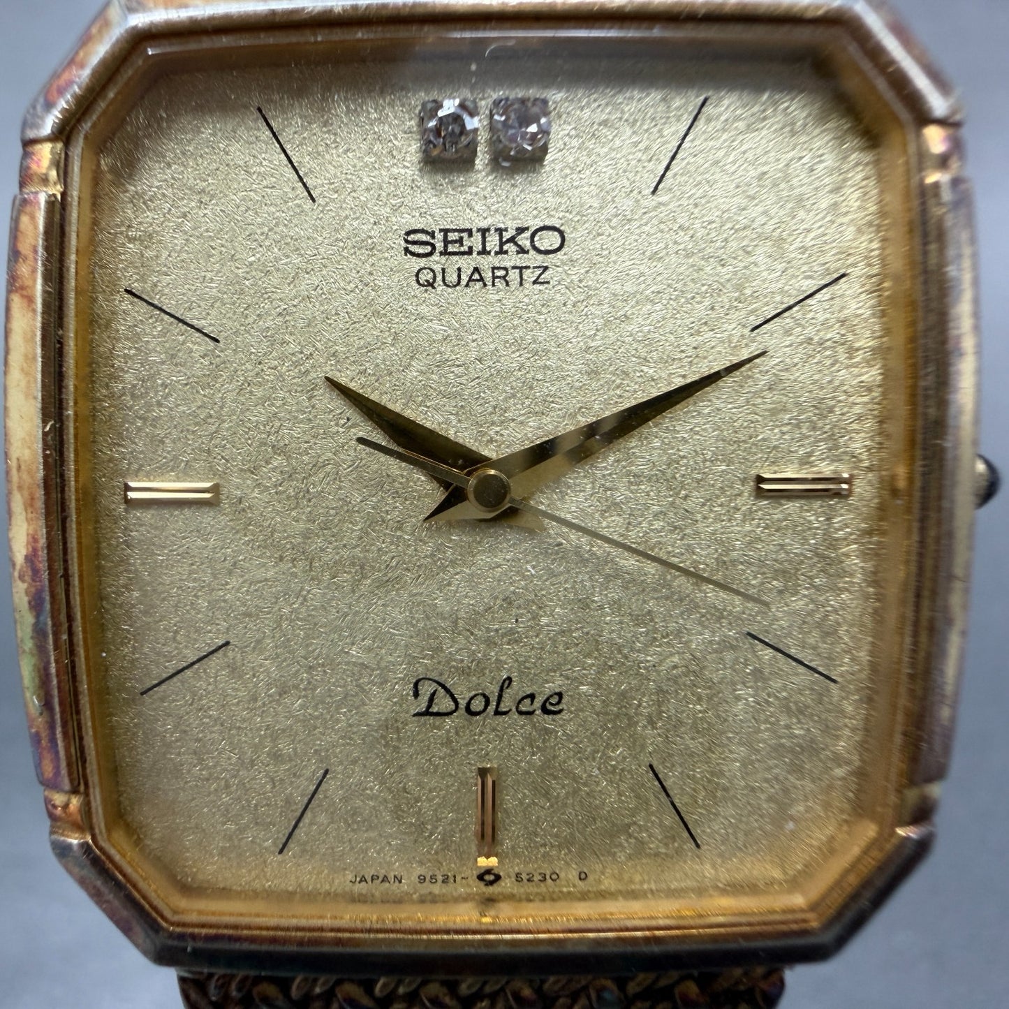 Seiko Dolce Tank Watch Men 27mm Champagne Dial Gold Tone 95215210 New Battery1