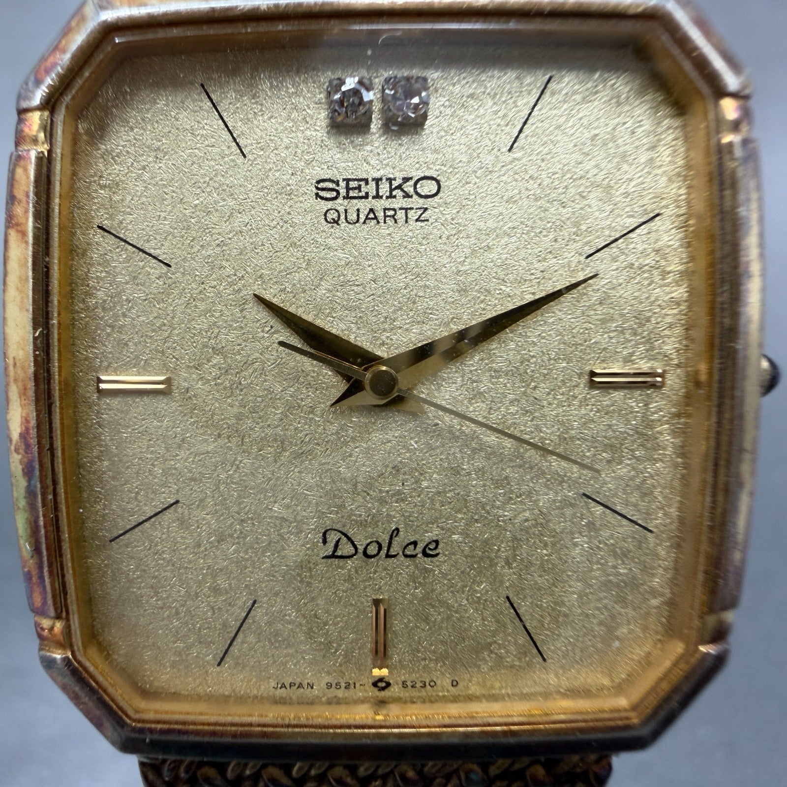 Seiko Dolce Tank Watch Men 27mm Champagne Dial Gold Tone 95215210 New Battery1