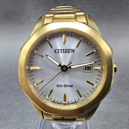 Citizen Eco-Drive Corso Watch Women 30mm Silver Dial Gold Date EW2582-59A Runs0