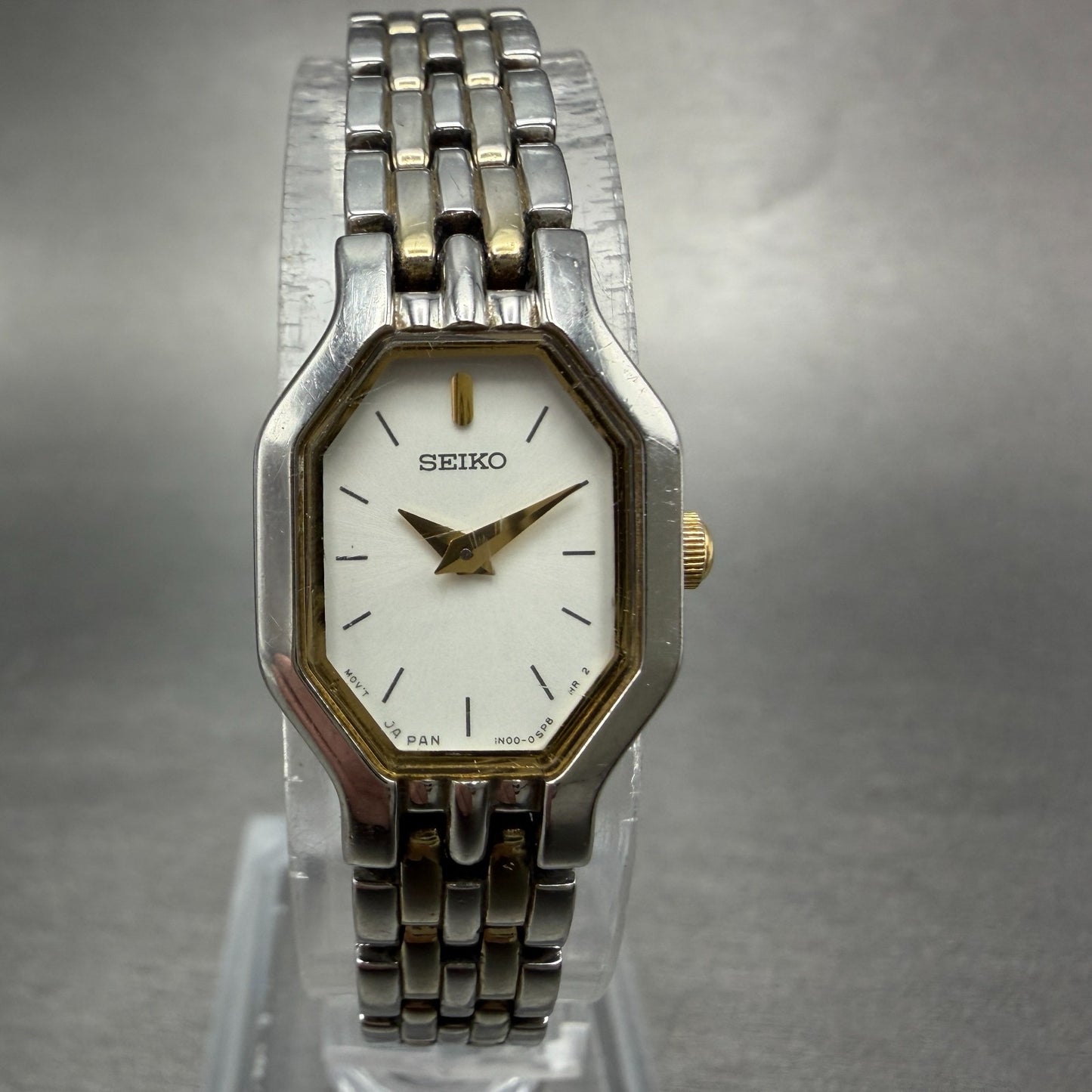 Seiko Watch Women 16mm White Dial Two Tone Octagon 1N00-0GV0 New Battery Vintage0