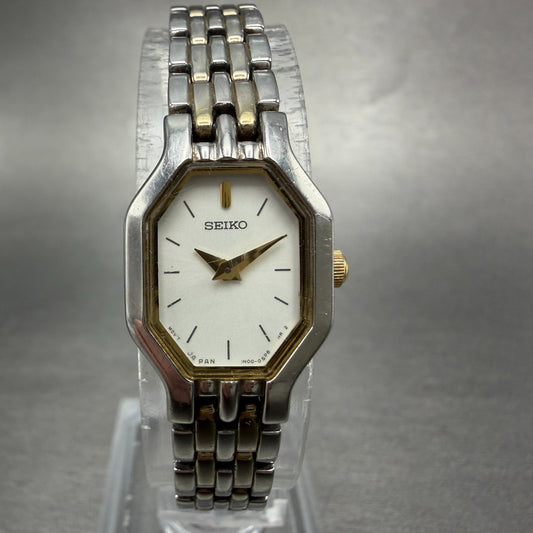 Seiko Watch Women 16mm White Dial Two Tone Octagon 1N00-0GV0 New Battery Vintage0