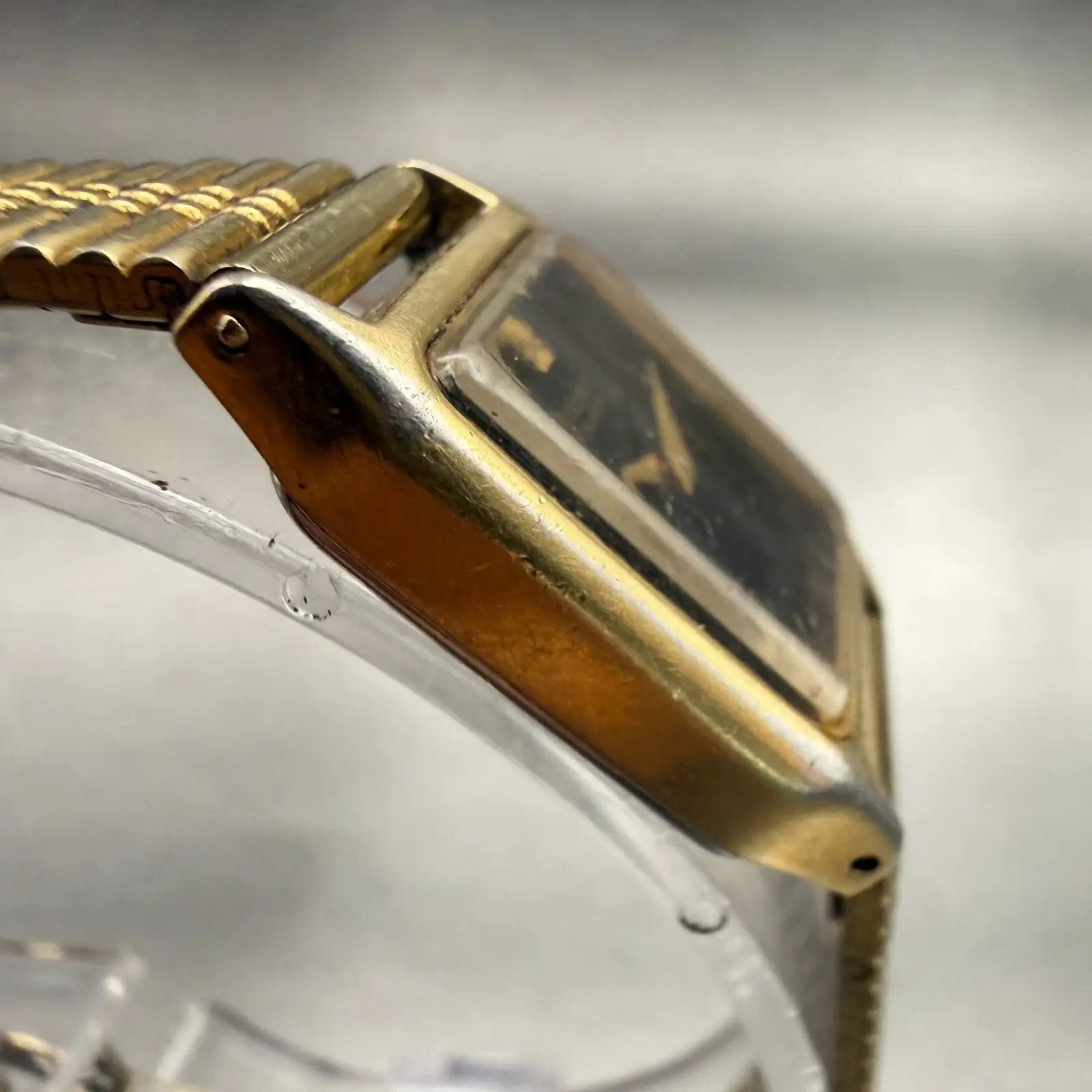 Seiko Watch Women 17mm Black Dial Gold Tone Rectangle 2B20-5000 New Battery VTG3