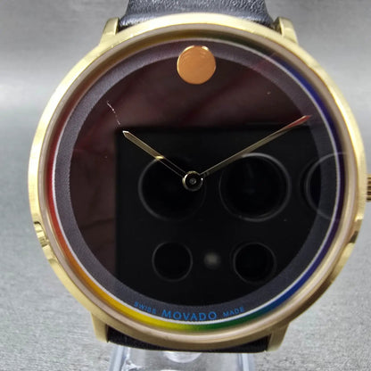 Movado Modern 47 Watch Men 40mm Black Dial Gold Tone Round 0607503 New Battery1