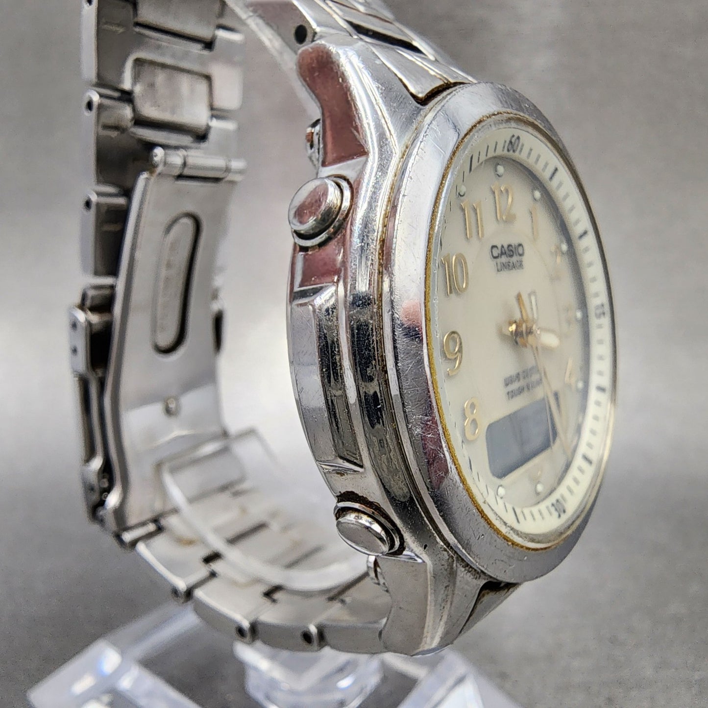 Casio Lineage Watch Men 41mm White Dial Silver Tone Analog Digital Solar Runs3