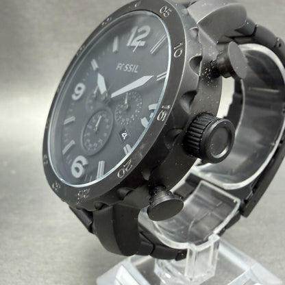 Fossil Nate Chrono Watch Men 50mm Black Dial Black Tone Date Round New Battery2