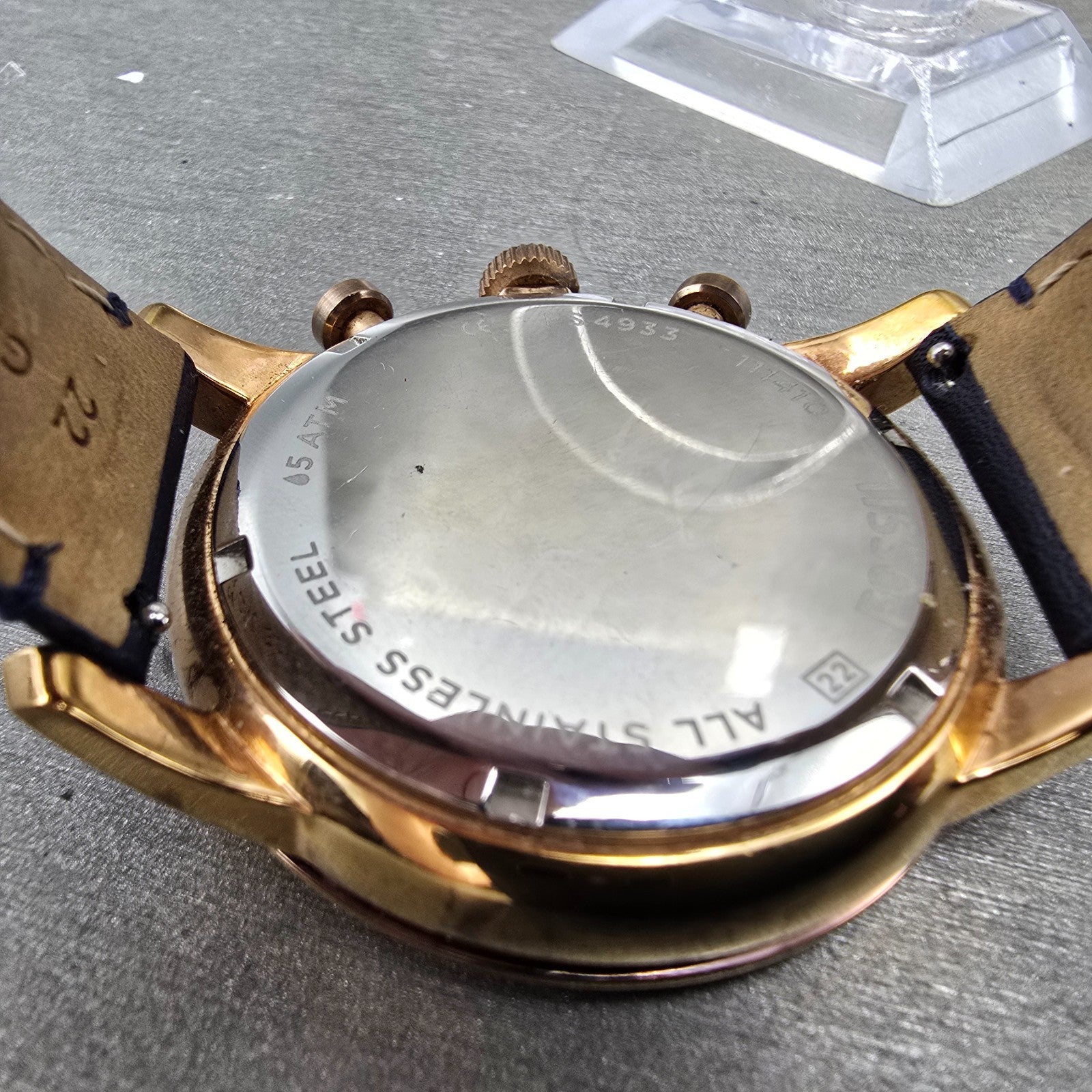 Fossil Townsman Chronograph Watch Men 44mm Blue Dial Rose Gold Tone Round NewBat9