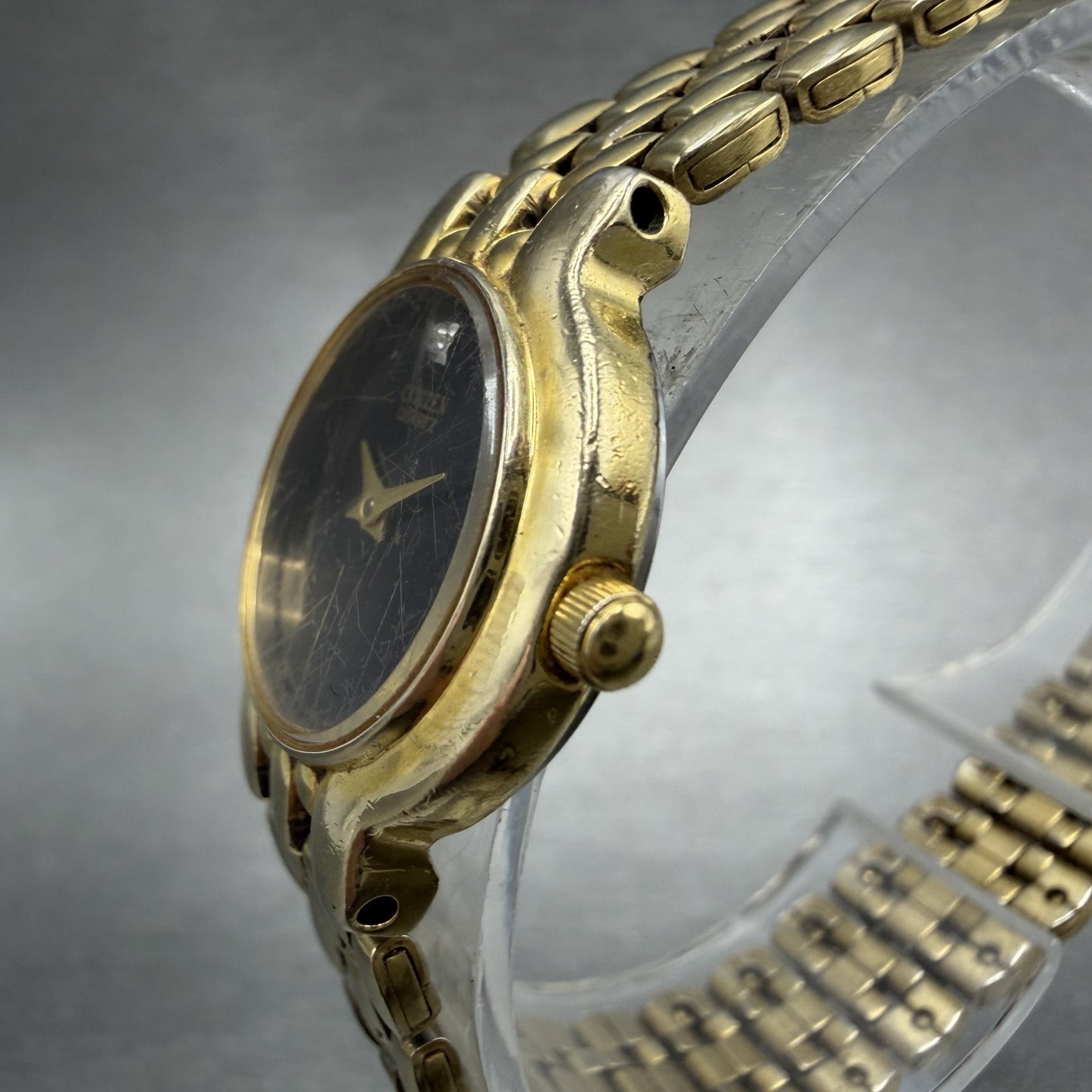 Citizen Watch Women 22mm Black Dial Gold Tone Round 1020-S54554 New Battery 78FC2