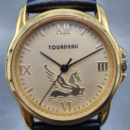 Tourneau Watch Women 30mm Gold Dial Gold Tone Round Pegasus New Battery1