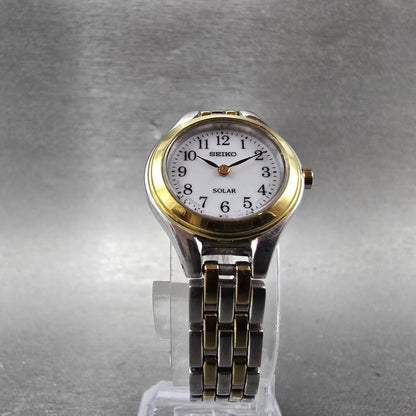 Seiko Solar Watch Women 22mm White Dial Two Tone Round V115-0AG0 Runs5