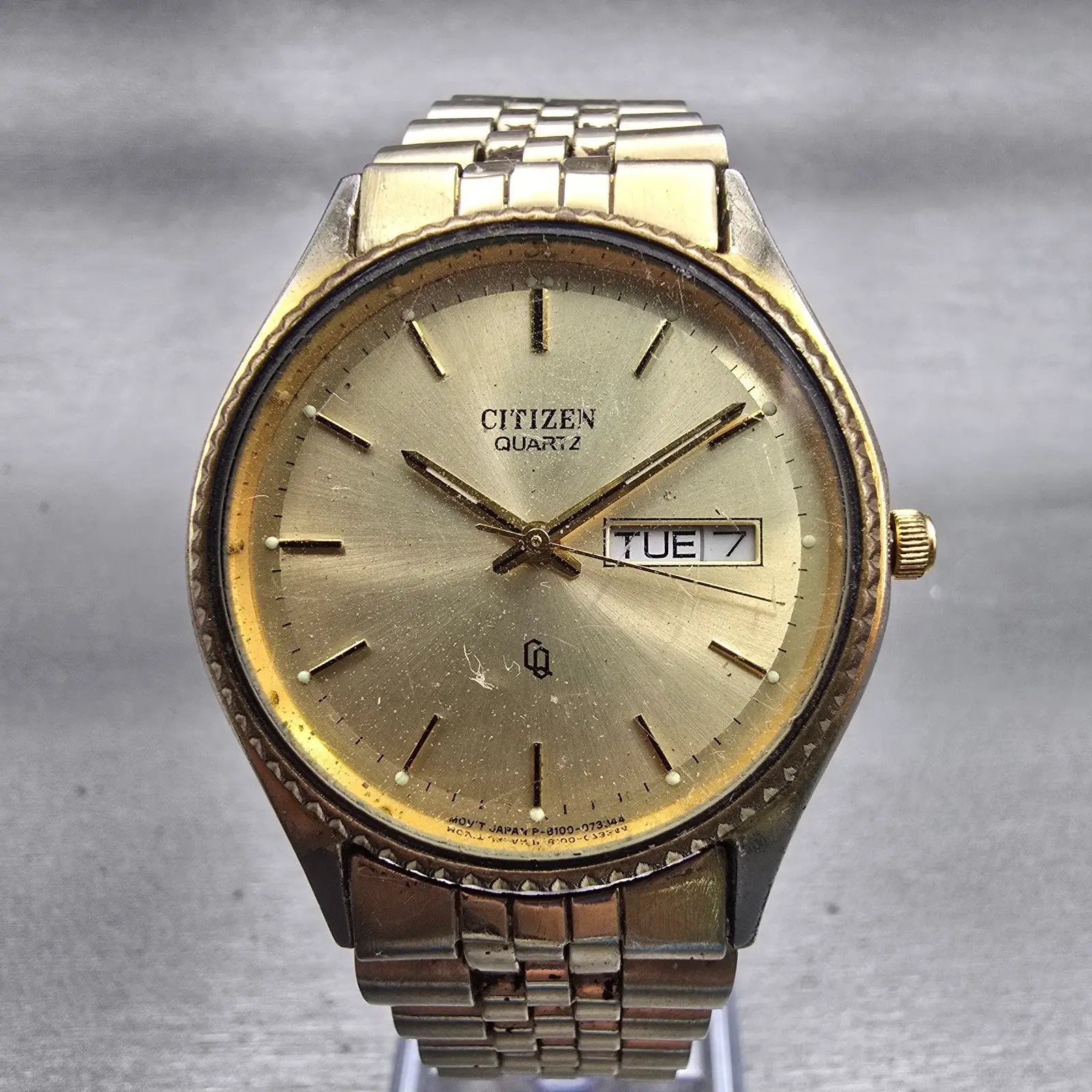 Citizen CQ President Watch Men 34mm Champagne Dial Gold Tone Daydate New Battery0