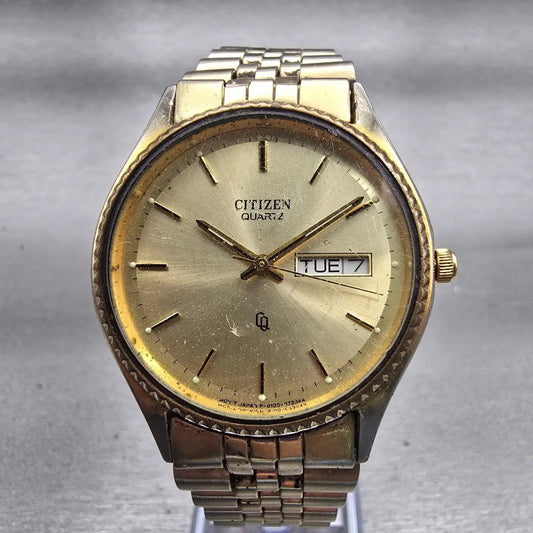 Citizen CQ President Watch Men 34mm Champagne Dial Gold Tone Daydate New Battery0