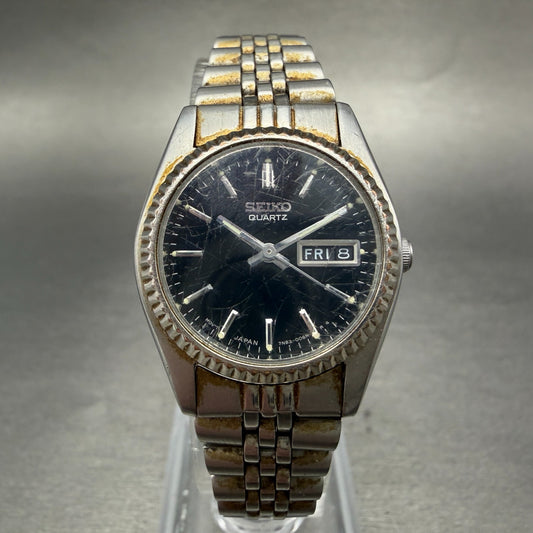 Seiko Watch Women 24mm Black Tone Silver Tone Daydate Round 7N83-0041 New Batter0