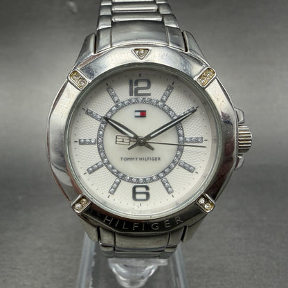 Tommy Hilfiger Watch Women 34mm White Dial Silver Tone Round Crystal New Battery0