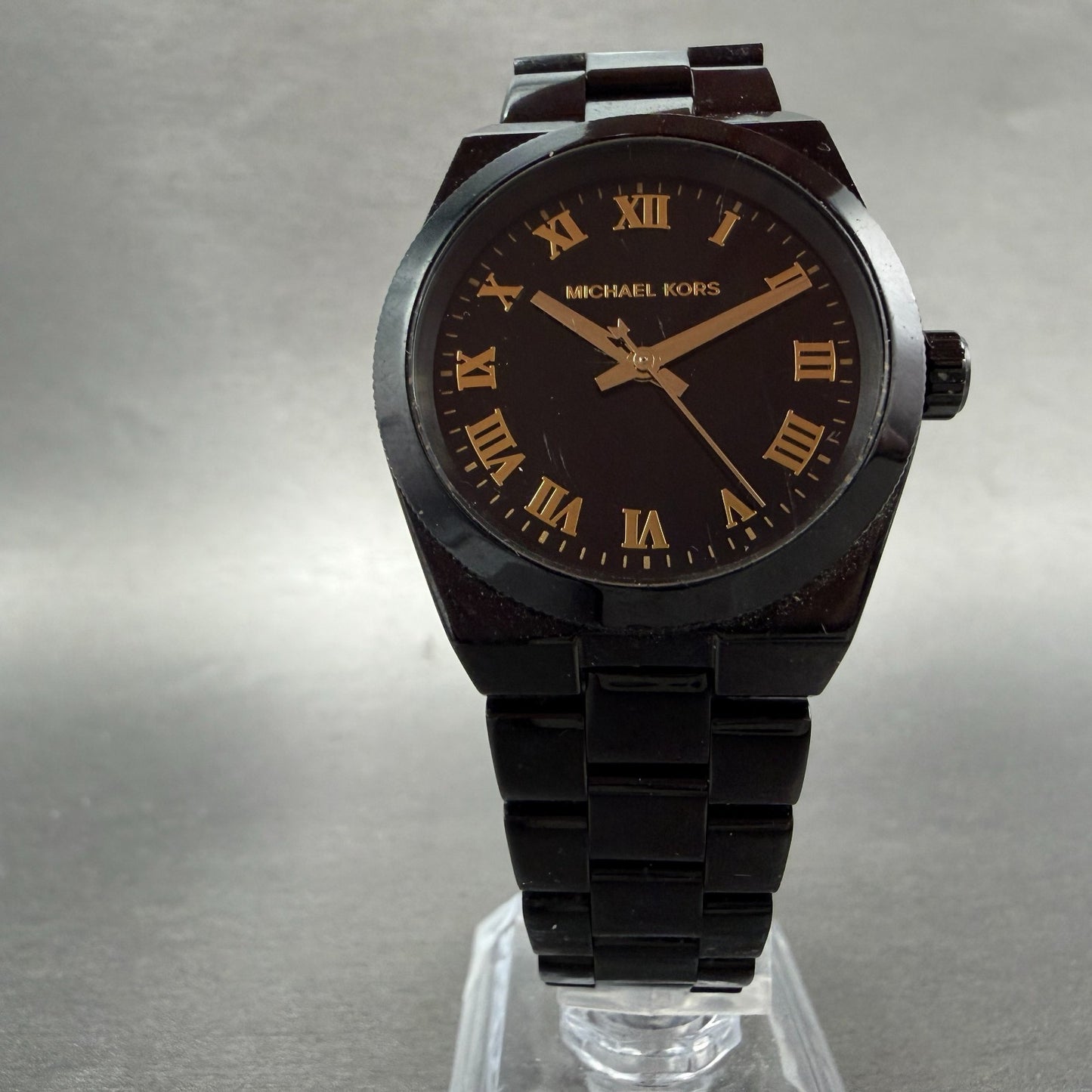 Michael Kors Watch Women 33mm Black Dial Black Tone Round MK-6100 New Battery5