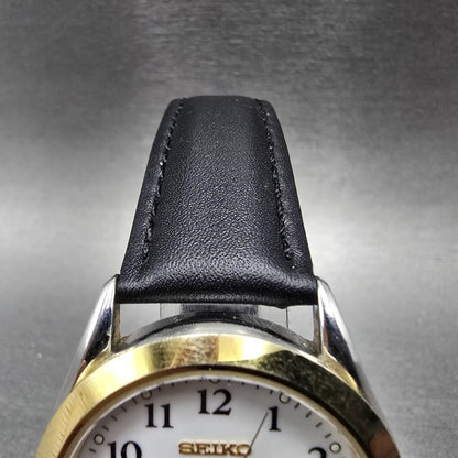 Seiko Solar Watch Men 37mm White Dial Two Tone Daydate Round V158-0AB0 Runs JP4