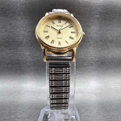 Seiko Alba Watch Women 24mm Champagne Dial Gold Tone Round V515-6300 New Battery5