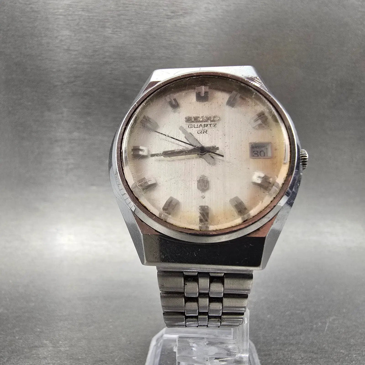 Seiko Quartz QR Watch Men 36mm Silver Dial Silver Tone Date 3862-8010  PARTS6