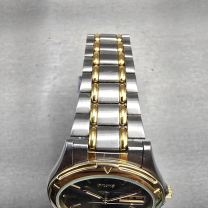 Seiko Watch Men 35mm Gray Dial Two Tone Daydate Round 7N43-6A09 New Battery VTG4