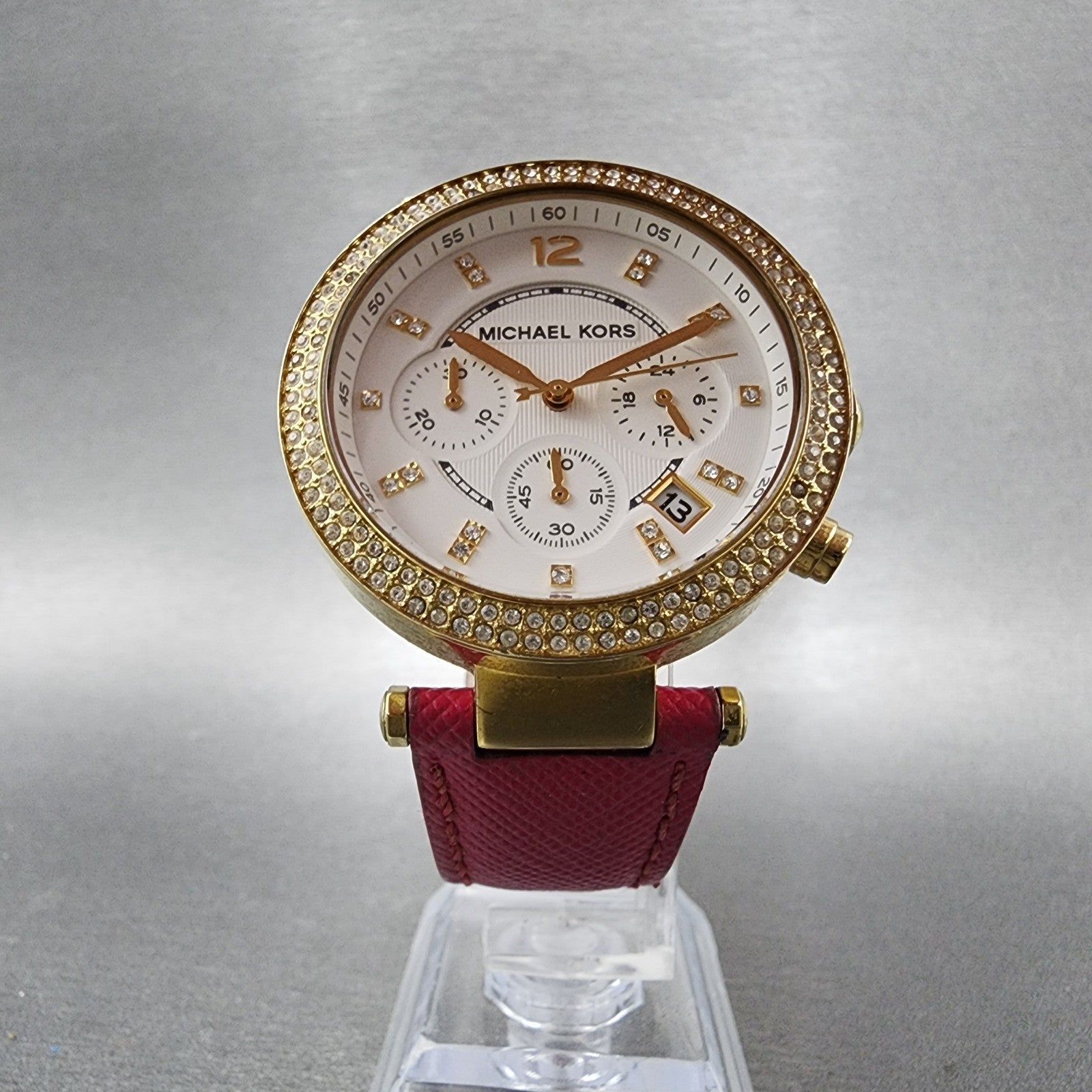 Michael Kors Parker Watch Women 39mm White Dial Gold Tone Date Round New Battery5