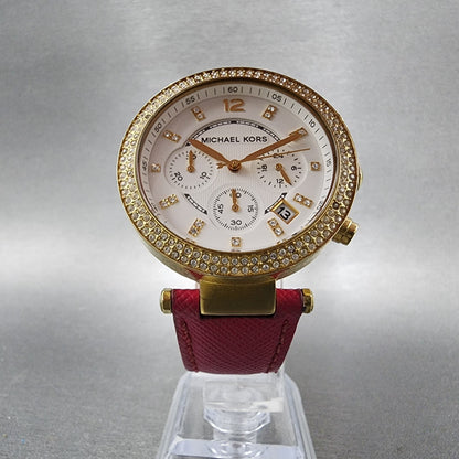 Michael Kors Parker Watch Women 39mm White Dial Gold Tone Date Round New Battery5