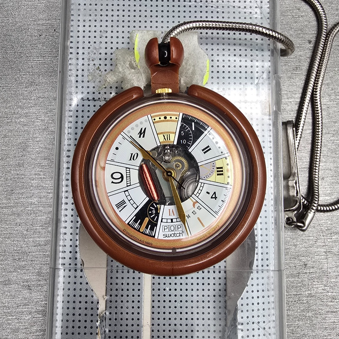 Swatch Pocket Watch Mix Watch Men 47mm White Dial Brown Tone PPK101 New Battery0