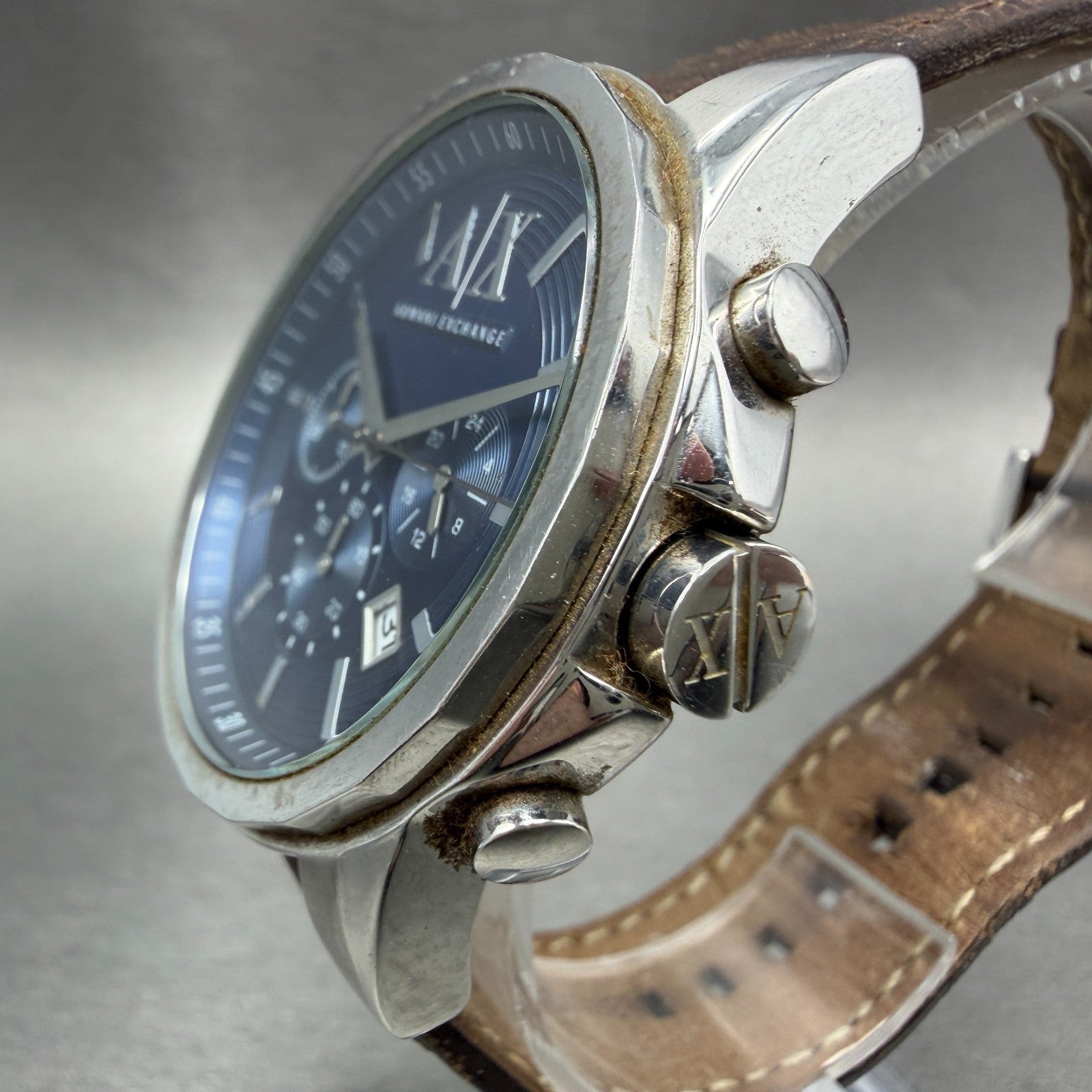 Armani Exchange Chronograph Watch Men 44mm Blue Dial Steel Date AX2501 New Batt2