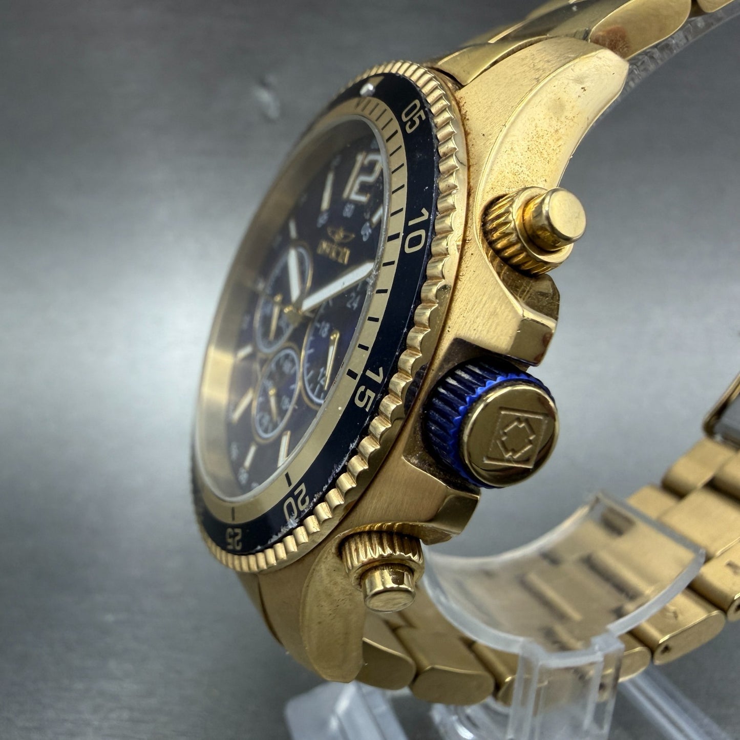 Invicta Specialty Chronograph Watch Men 45mm Blue Dial Gold Tone New Battery2