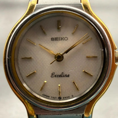Seiko Exceline Watch Women 24mm White Dial Two Tone Round 7321-0520 New Battery1