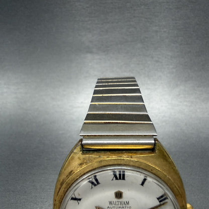 Waltham Newport Automatic Watch Men 35mm White Dial Gold Tone Date Round Runs4