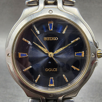 Seiko Dolce Watch Men 33mm Blue Dial Silver Tone Round 8J41-6150 New Battery