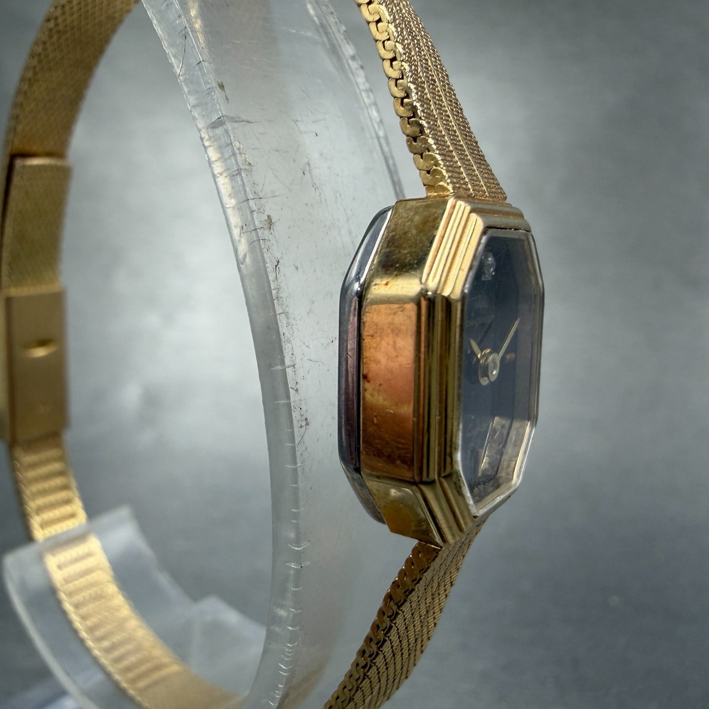 Jules Jurgenson Watch Women 15mm Black Dial Gold Tone Octagon New Battery VTG3