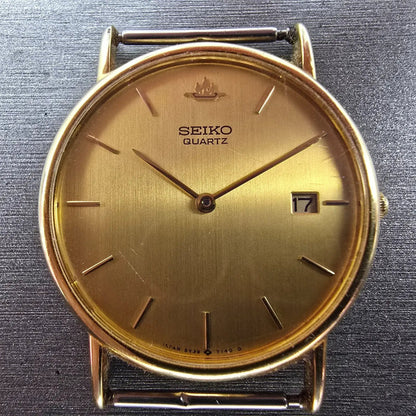 Seiko Watch Men 32mm Gold Dial Gold Tone Date Round 5Y39-7010 VTG PARTS2