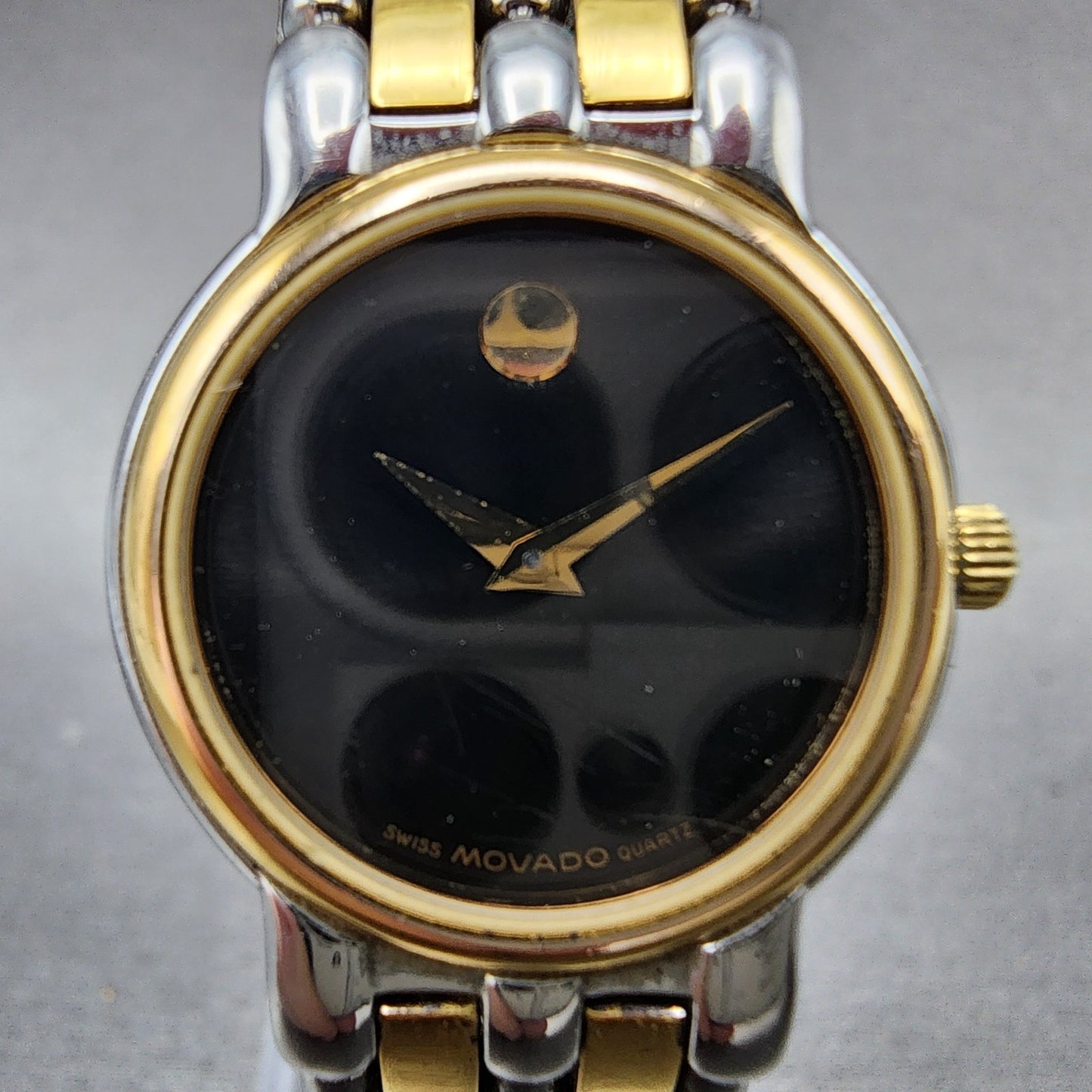 Movado Museum Watch Women 24mm Black Dial Two Tone Round 81.25.825 New Battery1