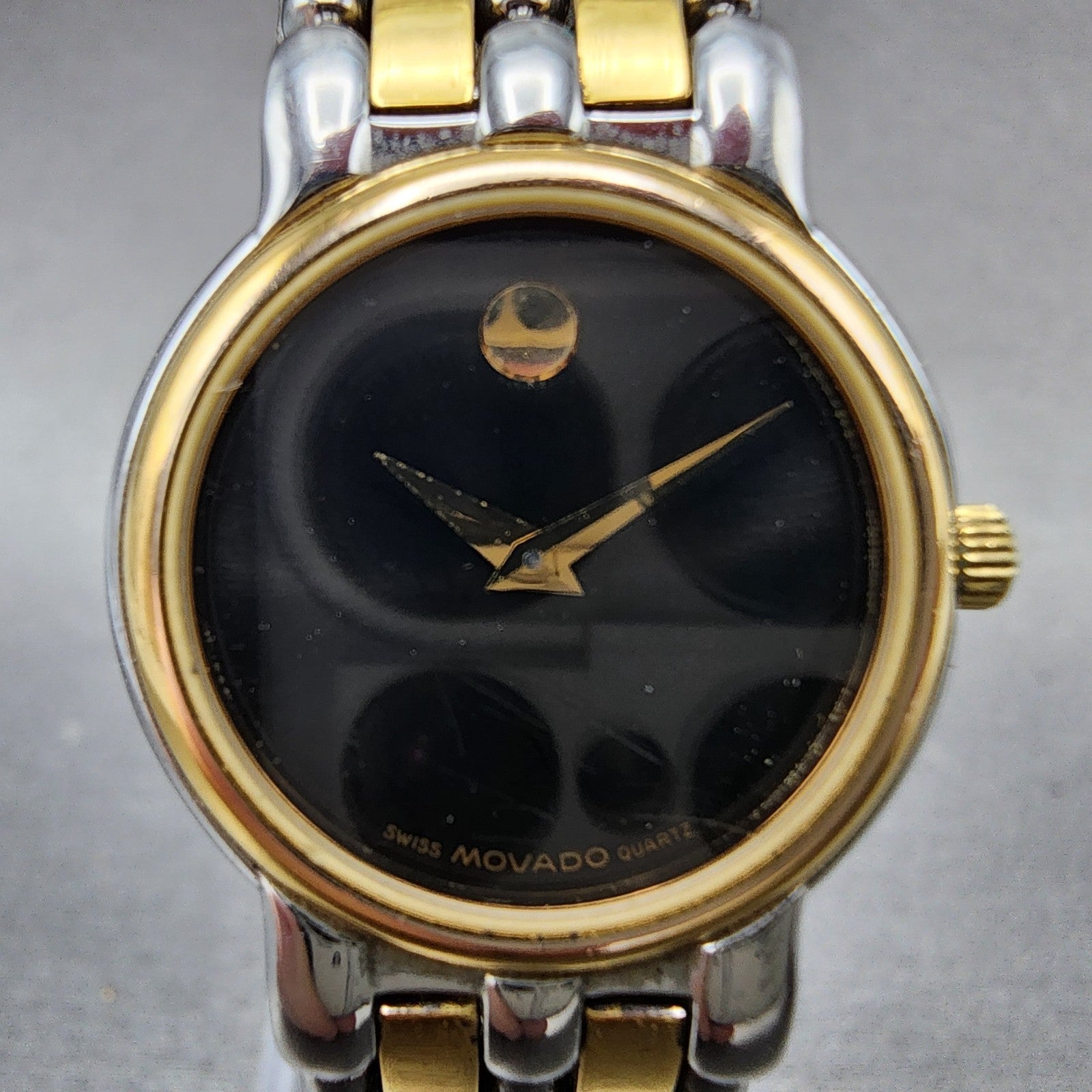 Movado Museum Watch Women 24mm Black Dial Two Tone Round 81.25.825 New Battery1