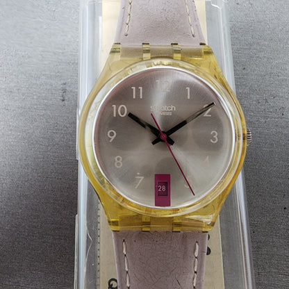 Swatch Pink Lady Watch Women 34mm Silver Dial Clear Date Round GP401 New Battery0