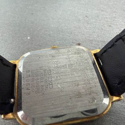 Seiko Tank Watch Men 27mm White Dial Gold Tone Square 6531-5130 New Battery VTG89