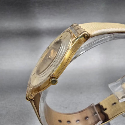 Swatch Skin THINE Watch Women Gold Dial Clear Case Round SFK155 New Battery2