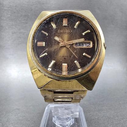 Seiko Automatic Watch Men 37mm Brown Dial Gold Tone Daydate 6309-7009 Runs VTG5